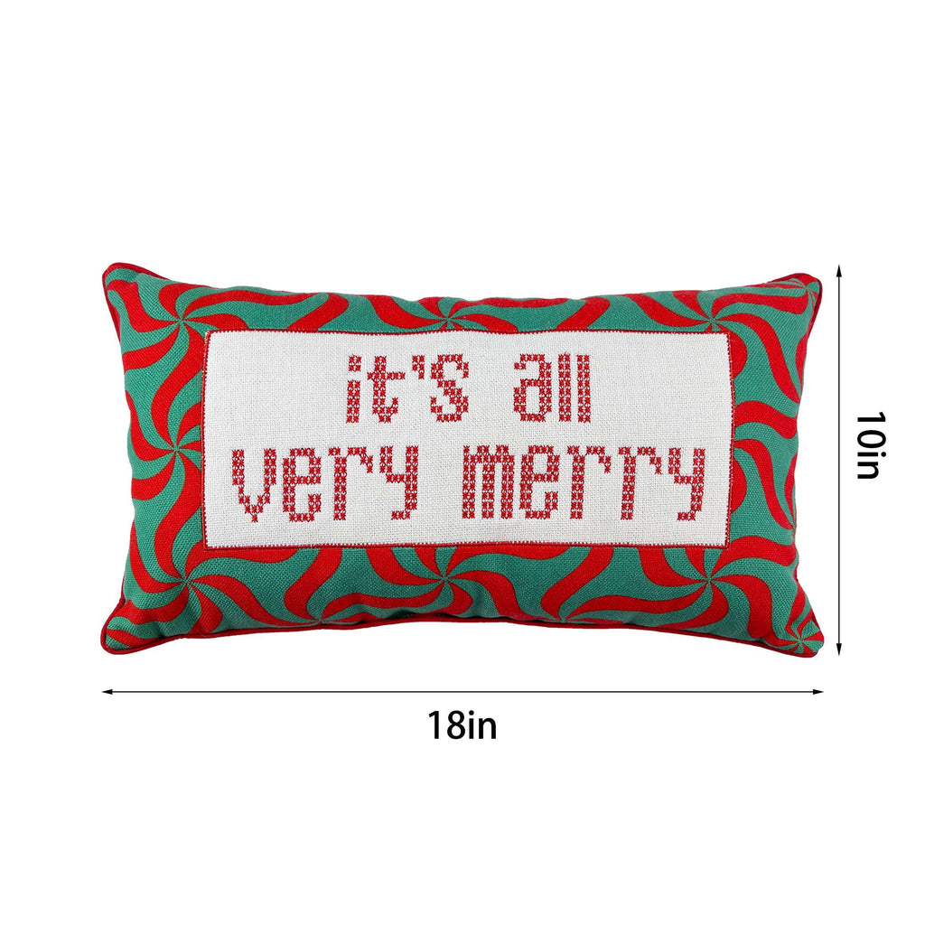 Holiday Time Merry Decorative Lumbar Christmas Pillow, Green/Red