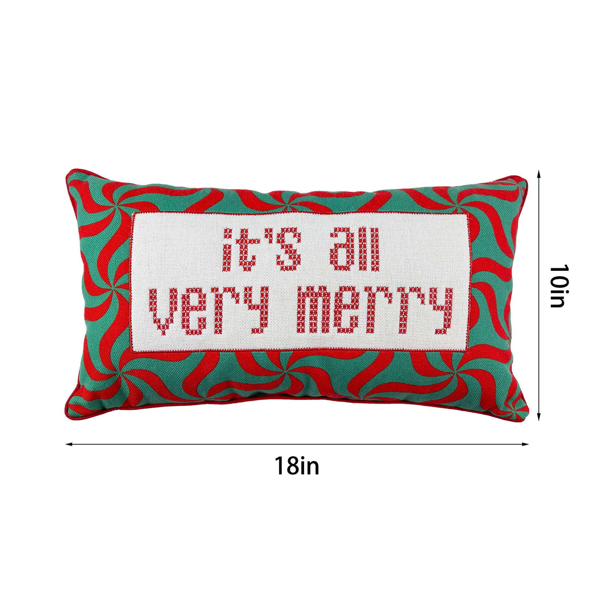 Holiday Time Merry Decorative Lumbar Christmas Pillow, Green/Red