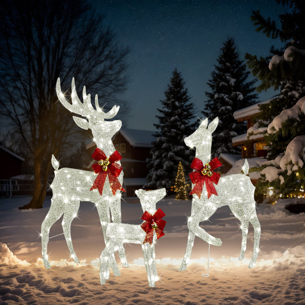 Ktaxon Christmas Outdoor Decor 4FT Lighted Reindeer Set 3Pcs Yard Deer Decorations LED Lights - Gold