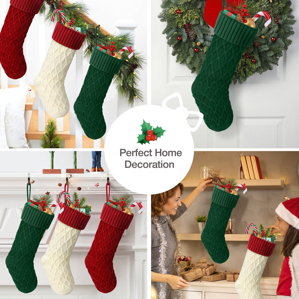 Ayieyill 6pcs Christmas Stockings Large Knitted Xmas Stockings 18 Inches Fireplace Hanging Stockings for Family Holiday Christmas Decoration