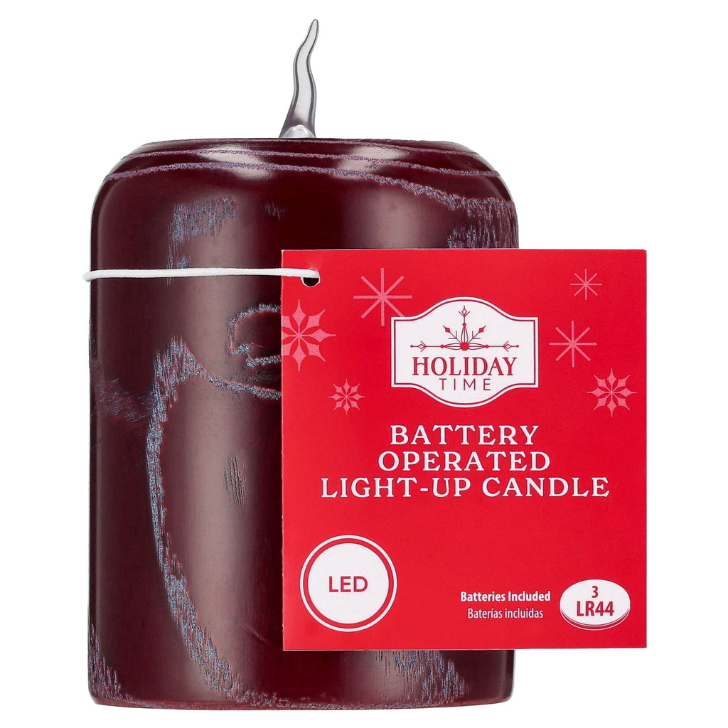 Battery-Operated LED Wooden Flameless Christmas Candle, Mauve, 5", by Holiday Time