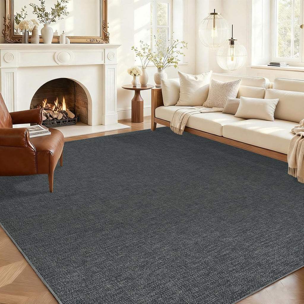 6 x 9 ft Washable Area Rug, Modern Woven Textured Rug, Soft Low Pile Non Slip Non Shedding Rug for Living Room Bedroom Dining Room - Dark Brown