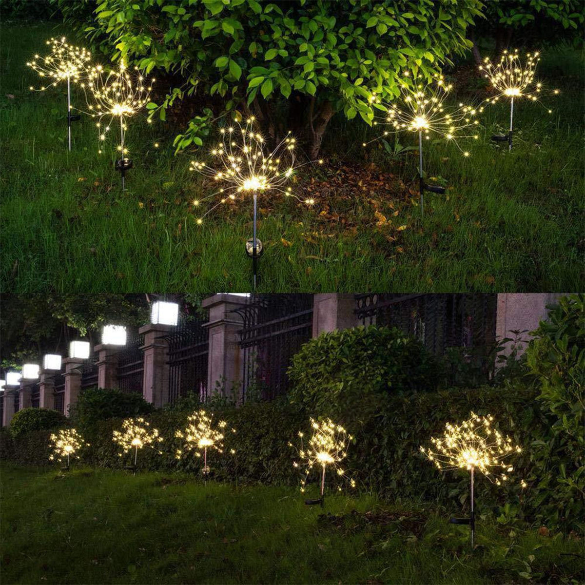 Solar Lights Outdoor Garden Decor Waterproof 1 Pack, Solar 90 LED Fireworks Fairy Lights Yard Decorative Outside, Sparklers Sticks Twinkle Lights Patio Flower Bed Planter Pathway Lawn Decorations