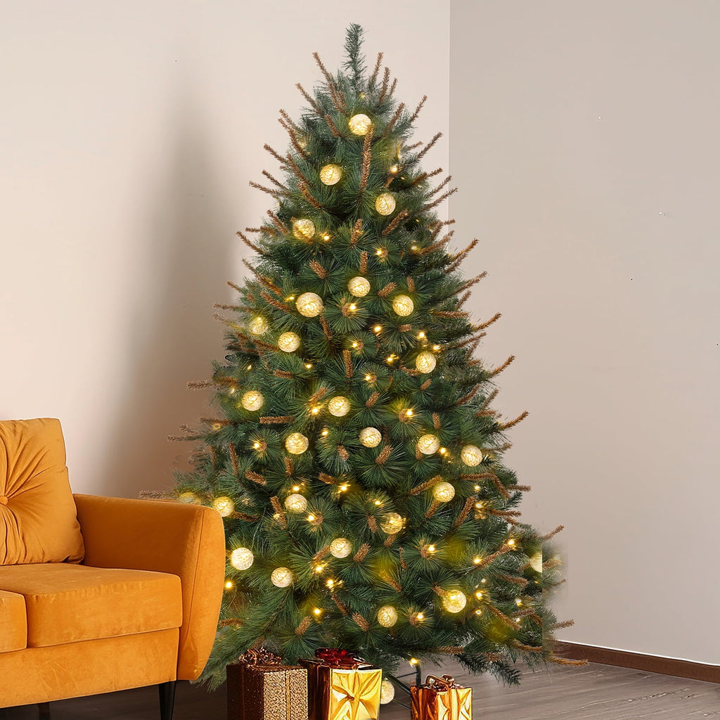 Naomi Home 6.5ft Selena Green Prelit Christmas Tree With 300 Globe Bulb Lights, 857 Branch Tips, 43in Wide, Metal Stand