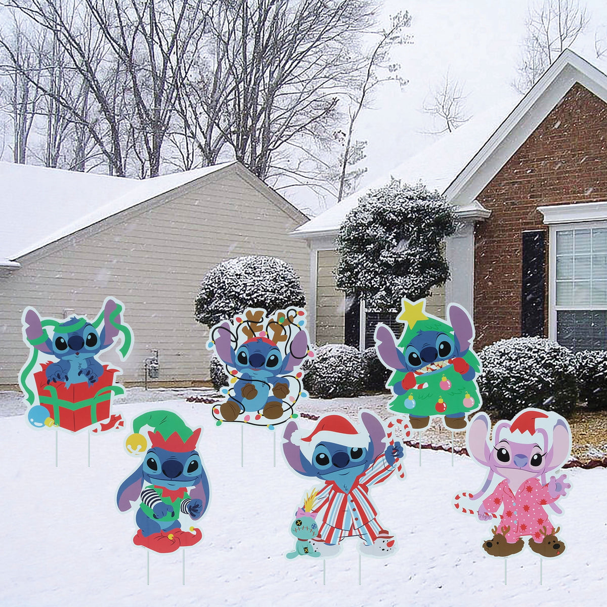 Disney Stitch Christmas Lawn Signs, 24‑inch Outdoor Decorations, 6‑Piece Set