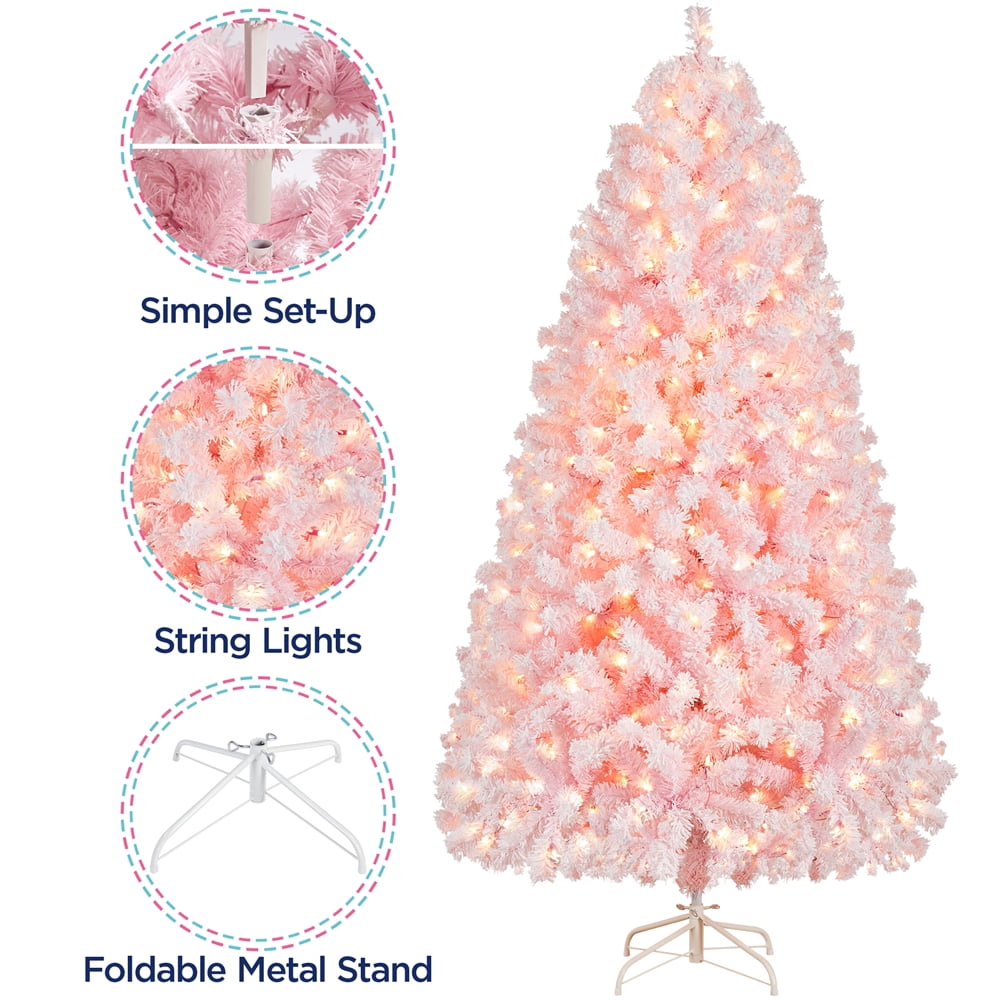 Alden Design 7.5 ft Pre-Lit Flocked Christmas Tree with Warm Lights, Frosted White