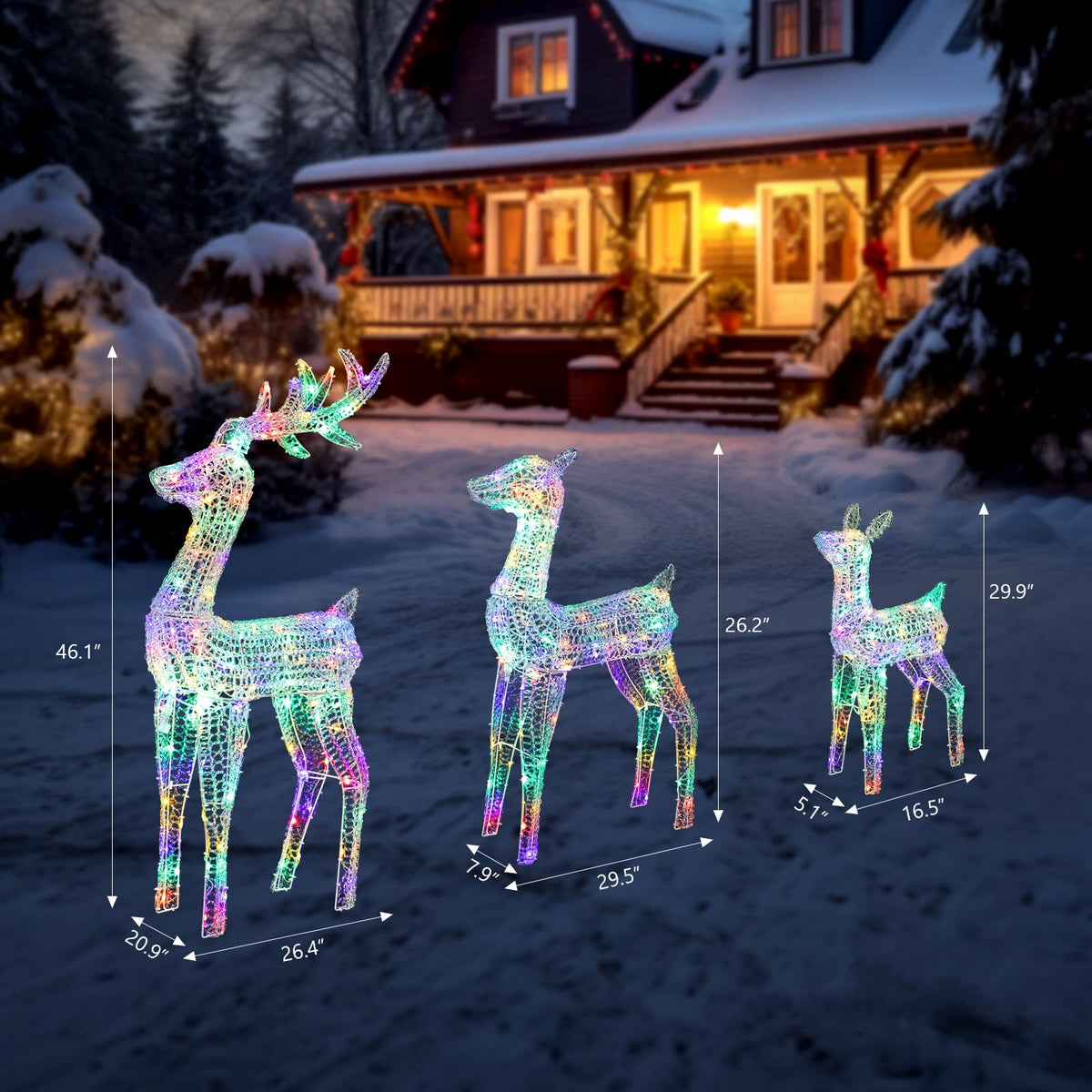 Ktaxon Christmas Outdoor Decor 4FT Lighted Reindeer Set 3Pcs Yard Deer Decorations LED Lights - Gold