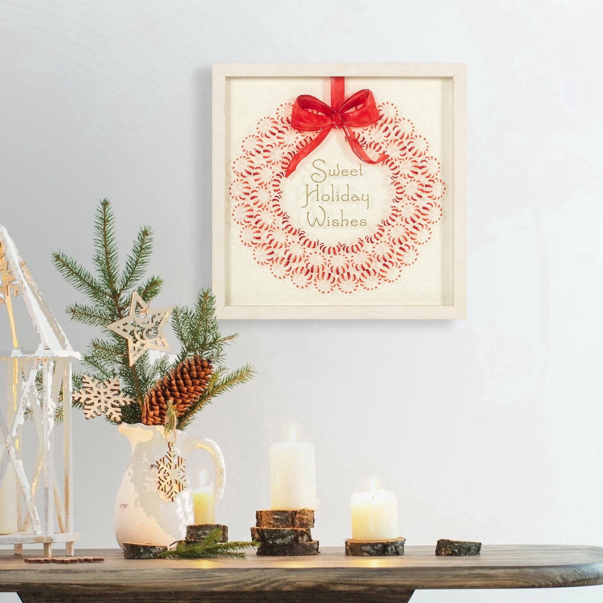 Sweet Holiday Wishes Framed Christmas Wall Art, Red and White, 12" x 12", by Holiday Time