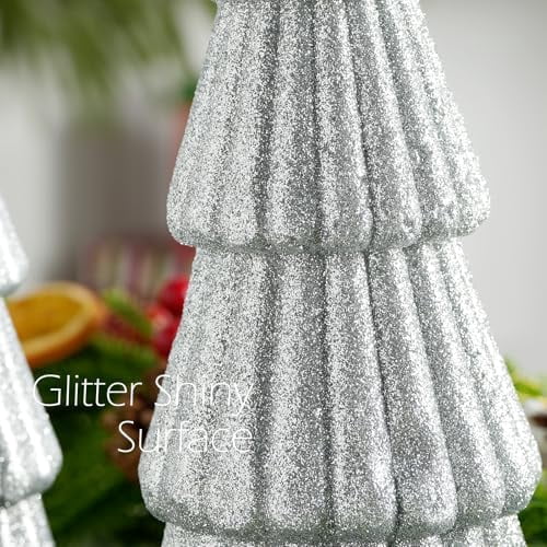 3 Piece Silver Glitter Artificial Christmas Tree Decorations Foam Tabletop Trees for Mantel and Holiday Party Decor