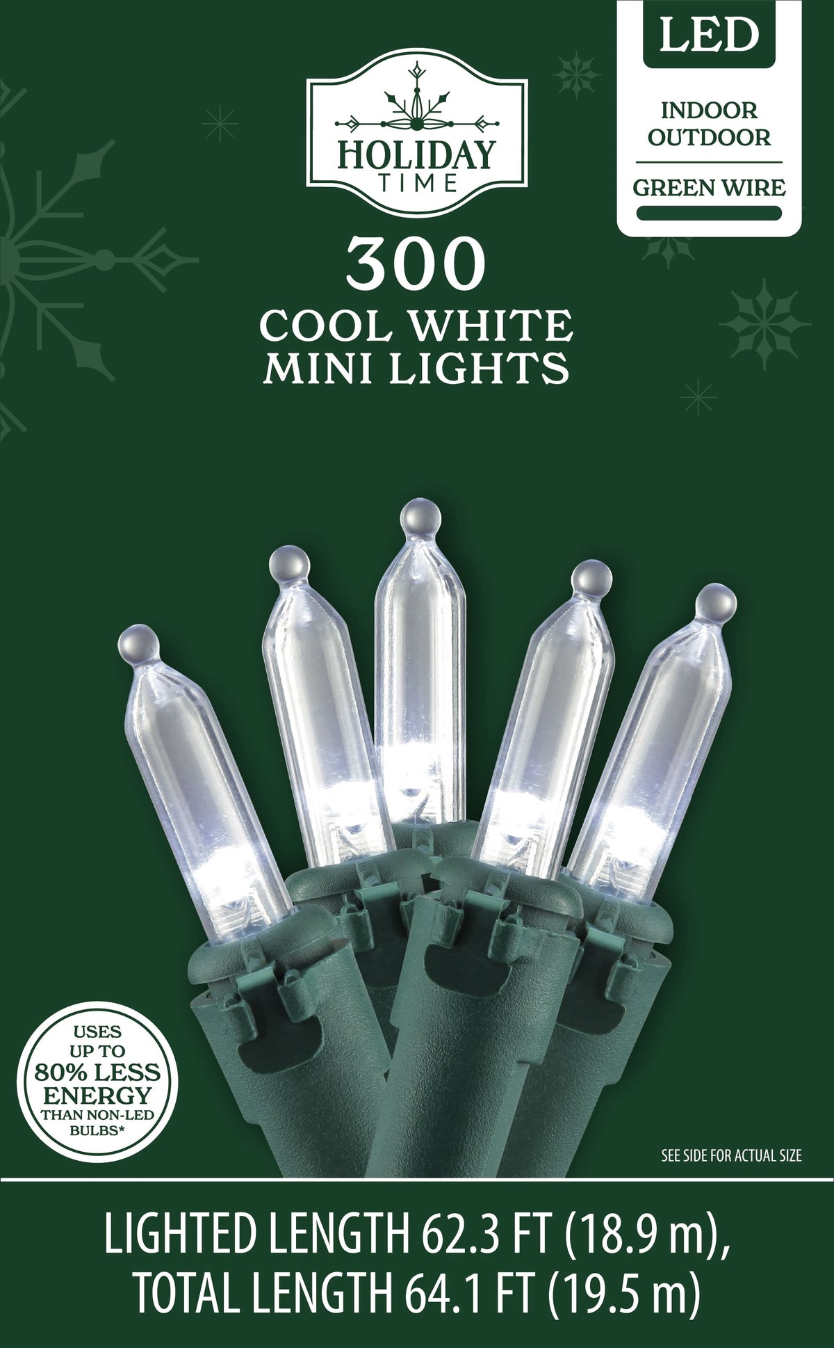 Indoor/Outdoor 300-Count LED Mini Christmas String Lights, Cool White, 62.3', by Holiday Time