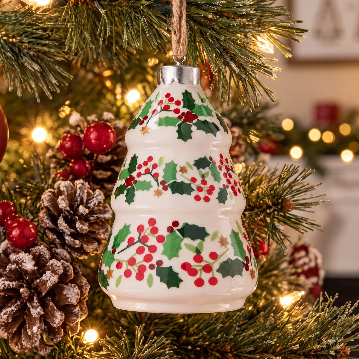 Red/Green/White Mini Ceramic Tree Christmas Ornament, 4.5", by Holiday Time