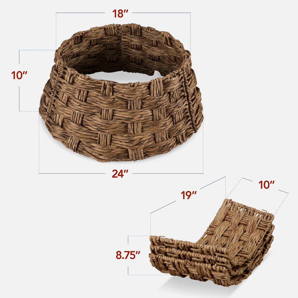 Best Choice Products 24in Basket Woven Hyacinth Christmas Tree Collar, Skirt Accessory w/ Cord Cut-Out- Espresso
