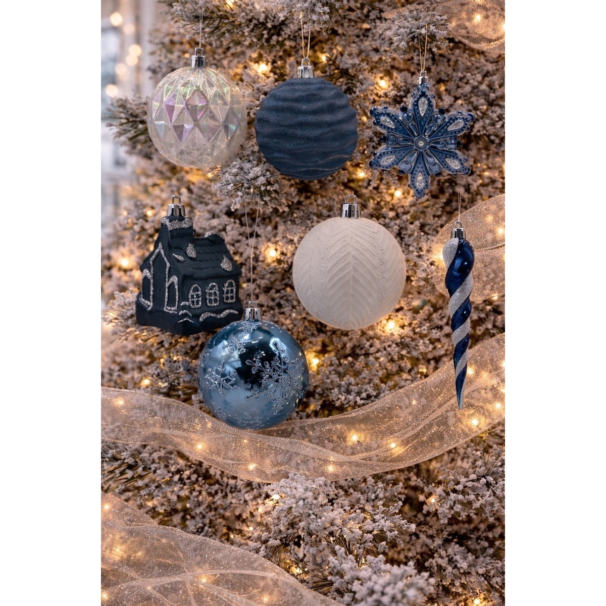 70-Count Blue/Silver/White Shatterproof Christmas Ornaments, by Holiday Time