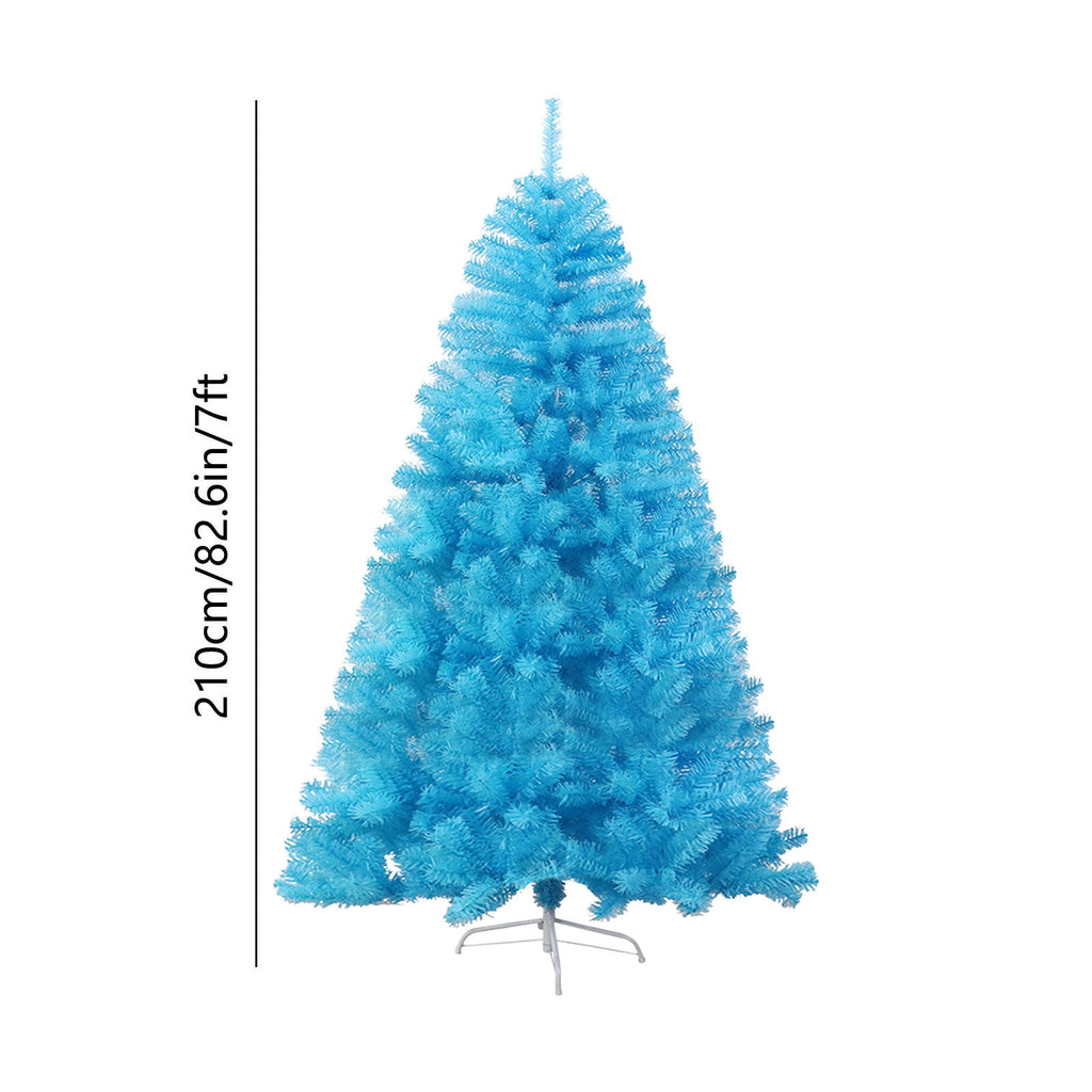 7Ft Blue Hinged Spruce Artificial Christmas Tree Premiums Unlit Full PVC Pine Needle Xmas Tree With 1000 Branch Tips And Metal Base Stand Easy Assembly Holiday Decor for Home Party Indoor