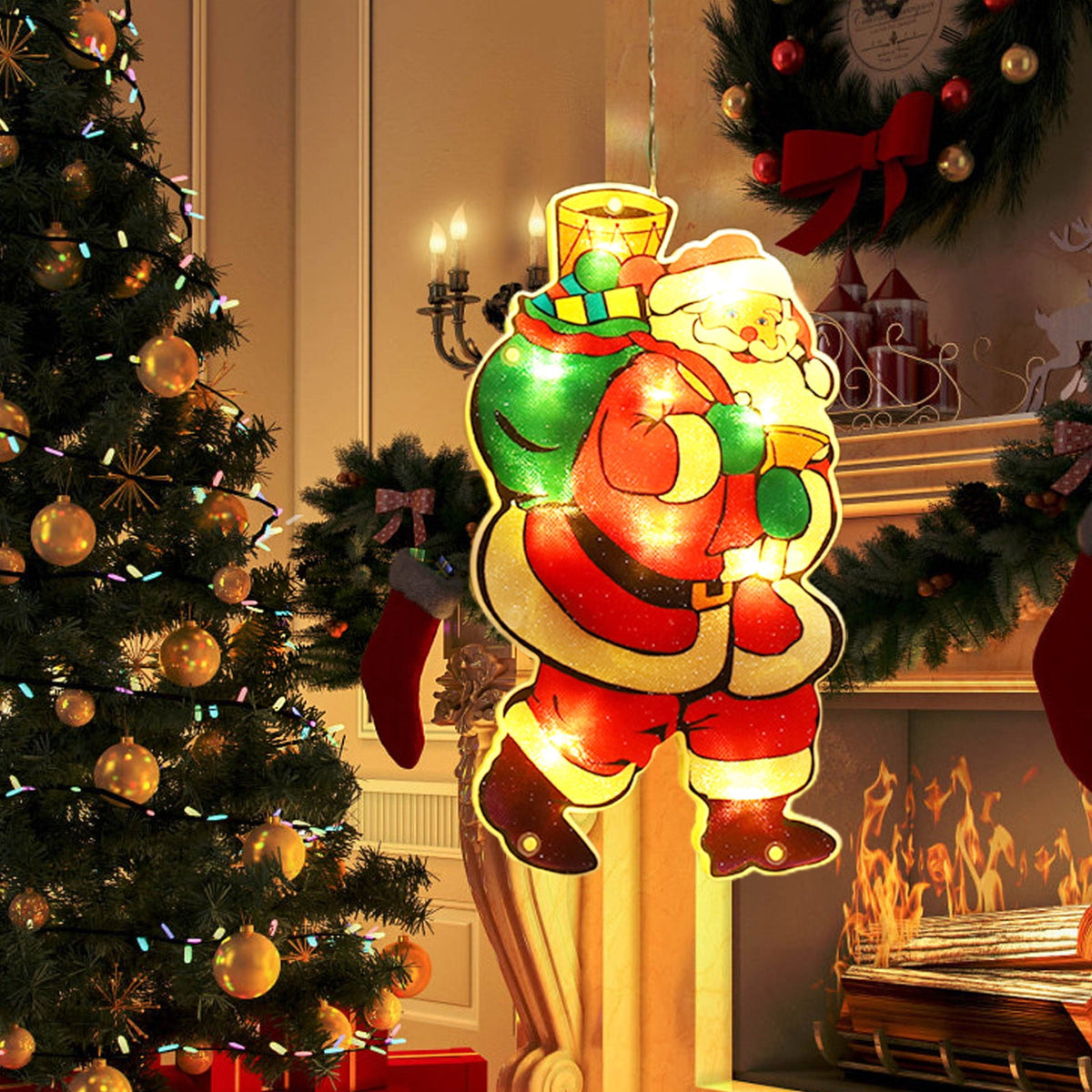 RXIRUCGD Christmas Window Hanging Lights Decorations, Christmas Window Lights with Suction Cup, Battery Operated Hanging Christmas Window Lights Indoor for Xmas Tree Fireplace Door Window Decor