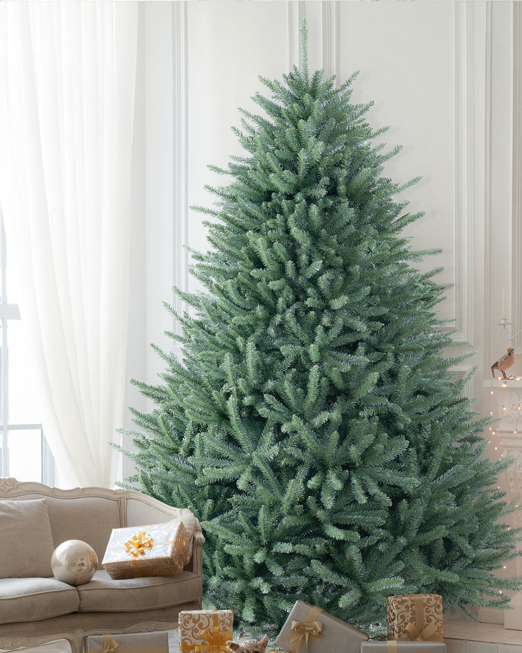 AMERZEST Pre-lit Christmas Tree 6.5ft Premium Blue Fir Artificial Christmas Tree with 500 Dual Color LED Lights, Full Hinged Blue Spruce Xmas Tree w/Remote Control
