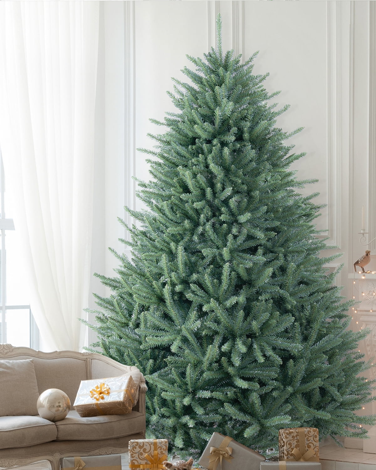 AMERZEST Pre-lit Christmas Tree 6.5ft Premium Blue Fir Artificial Christmas Tree with 500 Dual Color LED Lights, Full Hinged Blue Spruce Xmas Tree w/Remote Control