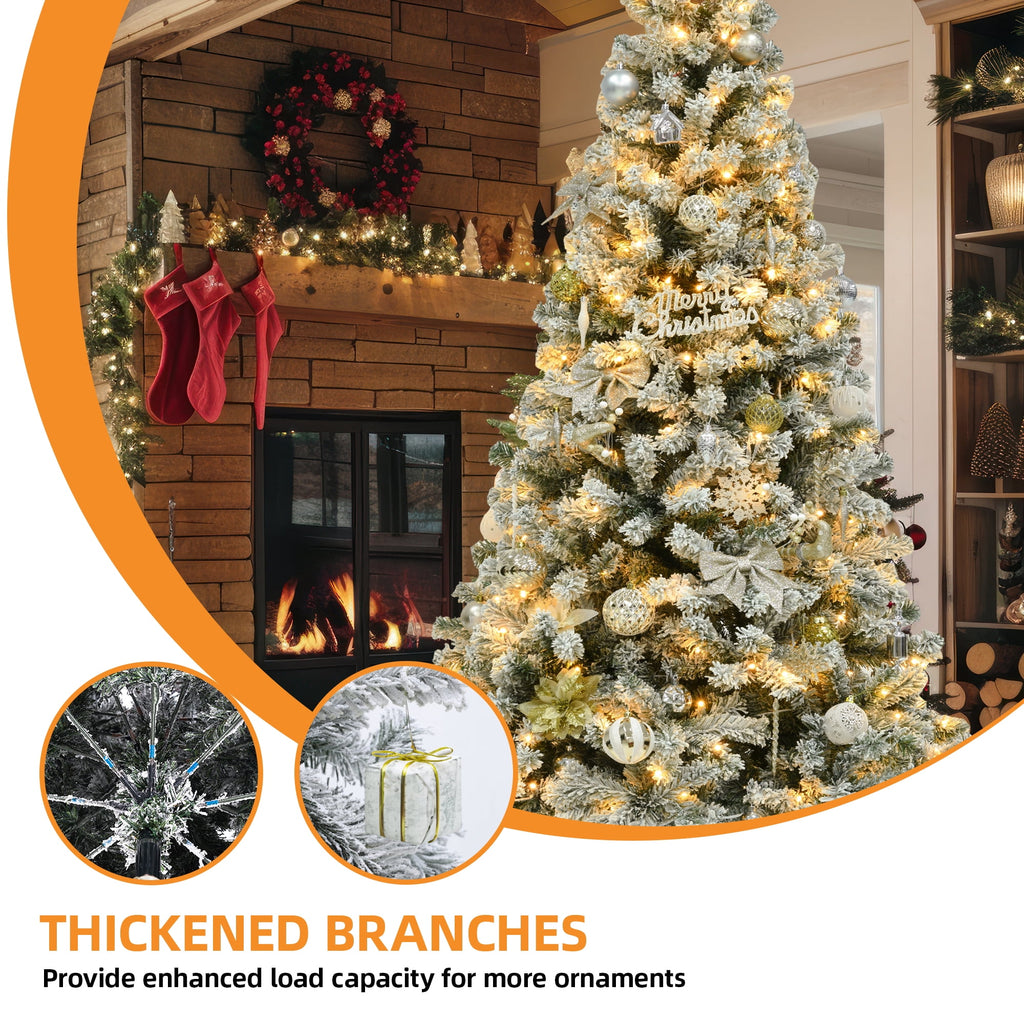 Dextrus 6ft Snow Flocked Artificial Christmas Tree with 250 Lights, Pre-Lit Holiday Christmas Pine Tree with 800 Branch Tips, 8 Light Modes and Foldable Base