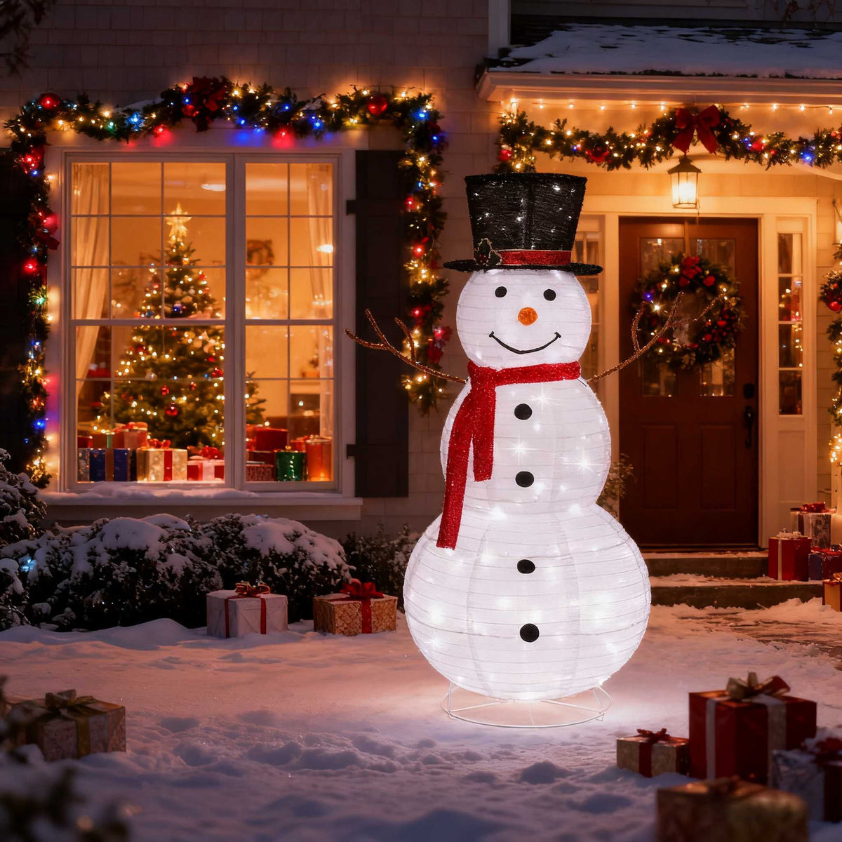 Zimtown LED Lighted Snowman Christmas Snowman w/ 180 LED Lights,Hat Christmas Outdoor Decoration
