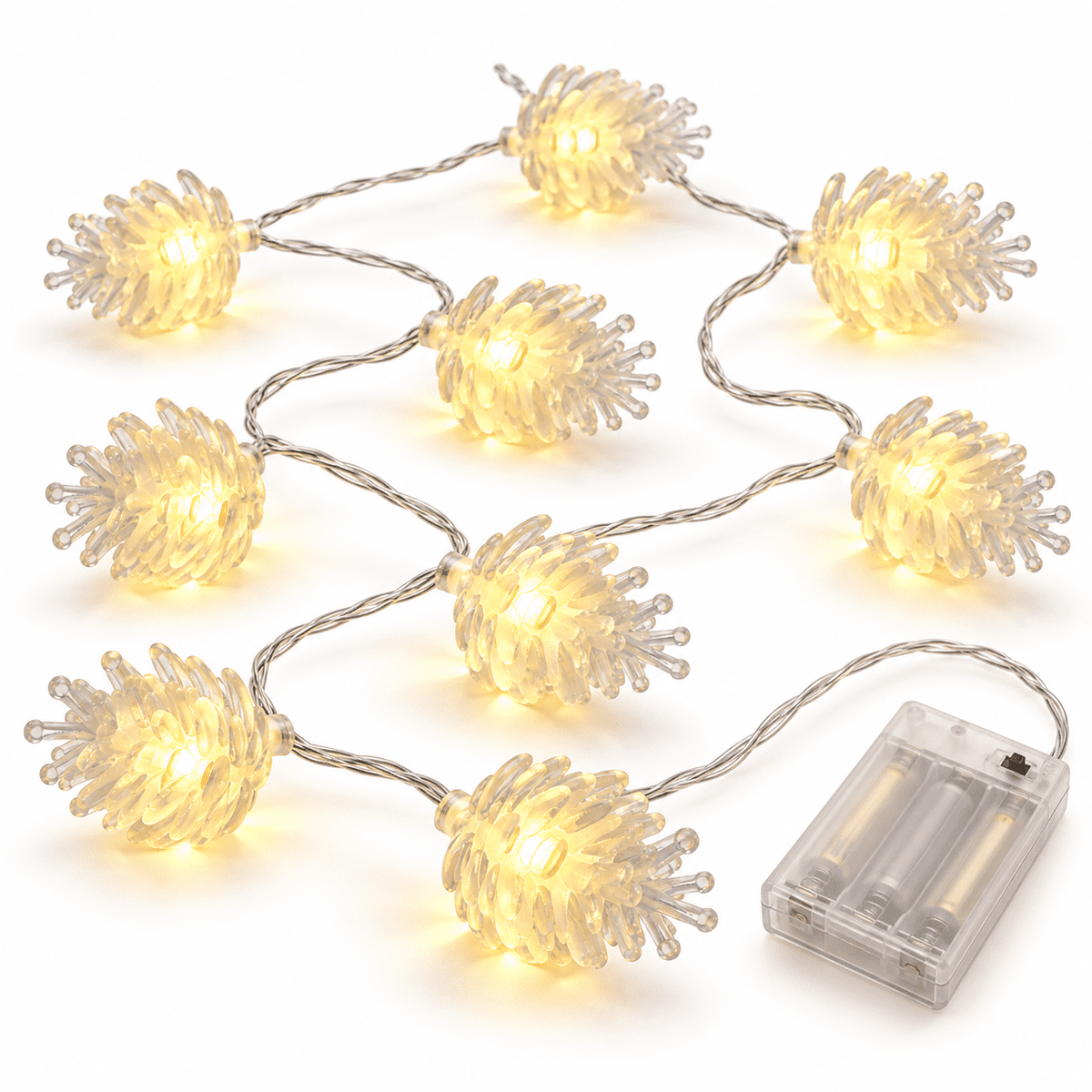 16 ft 50 LED Pinecone String Lights, Warm White Battery Operated Indoor Christmas Lights with 6 Adhesive Clips, TW Design