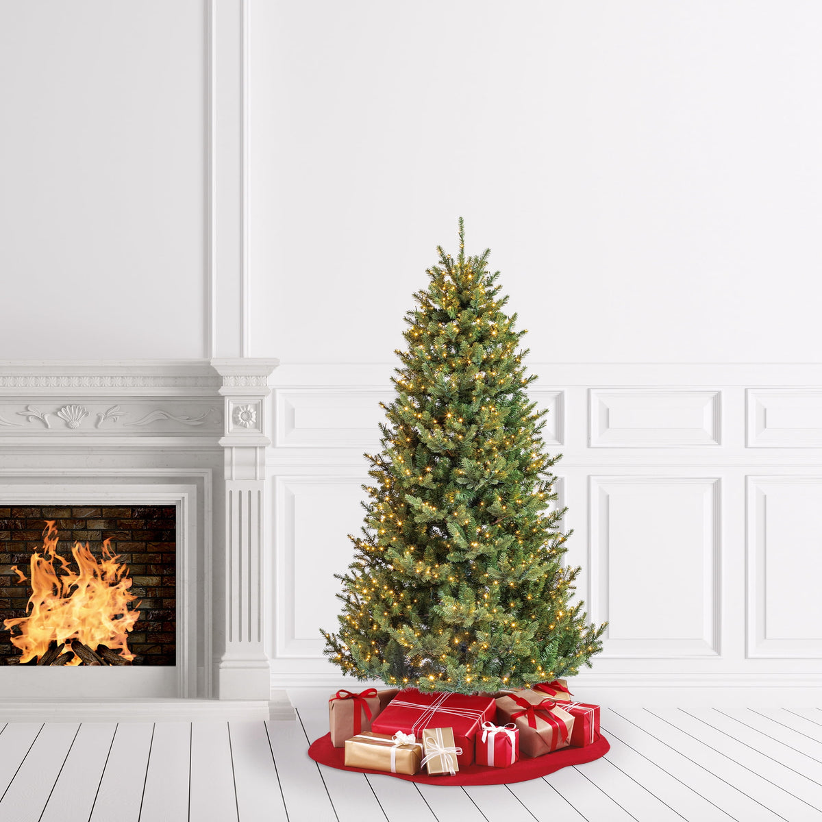 My Texas House 9' Pre-Lit Grand Spruce Green Artificial Christmas Tree with LumaDazzle Color-Changing Twinkle LED Lights, Quick Set, and Stand