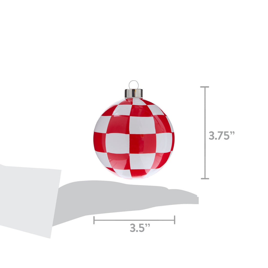 Red and White Checker Ball Glass Christmas Ornament, 3.8", by Holiday Time