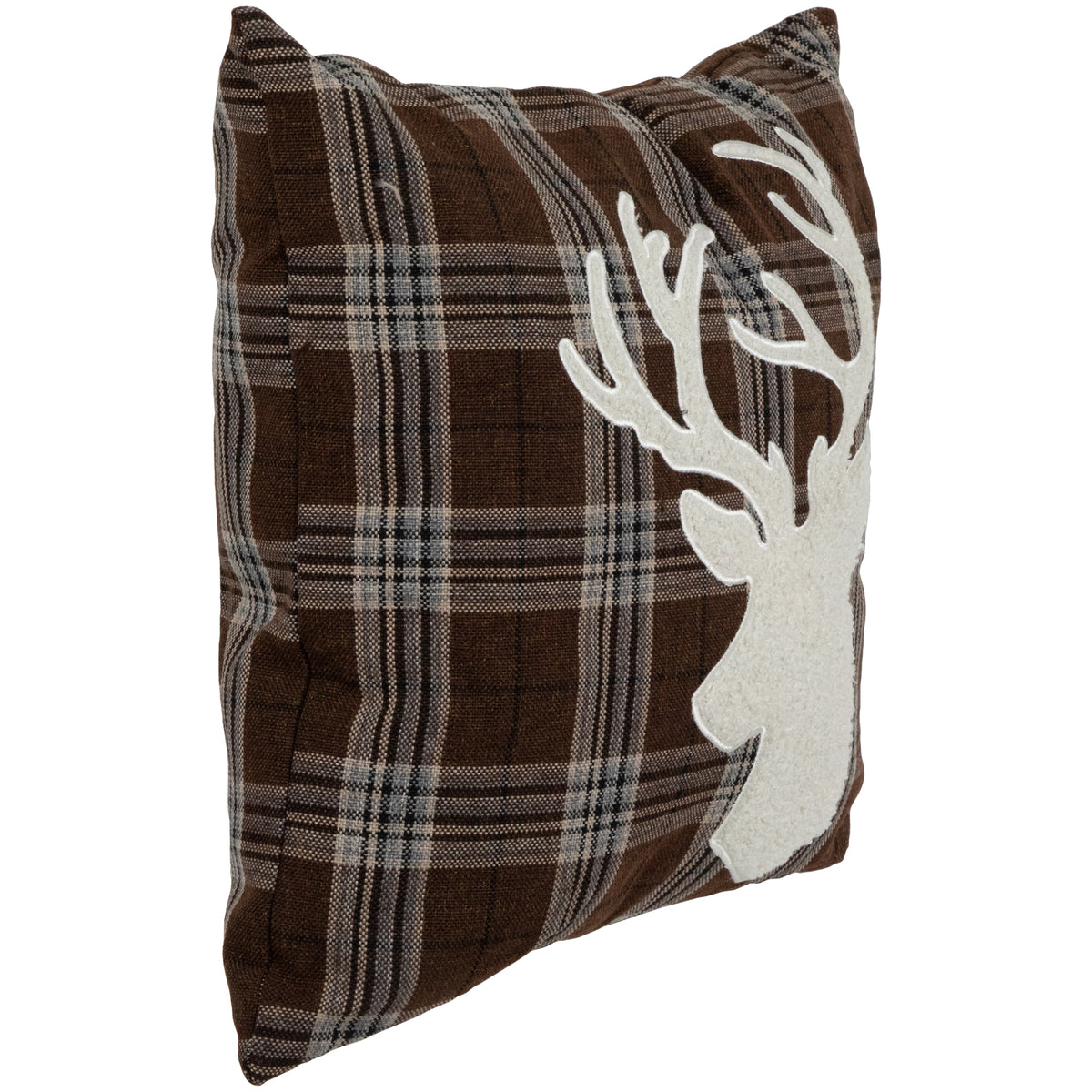 Northlight 16.5" Brown Plaid Stag Christmas Throw Pillow