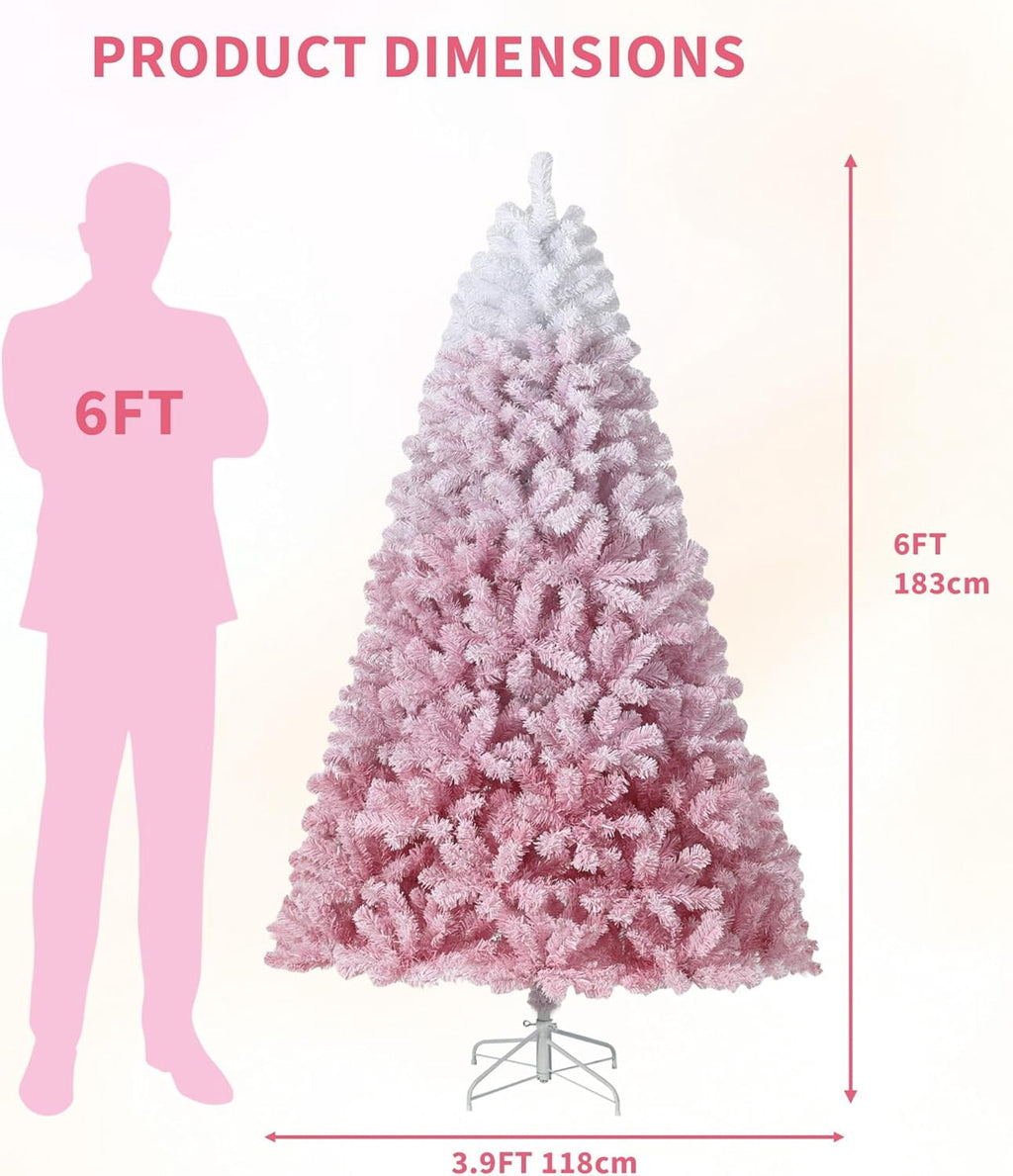 4.5/6/7.5/9 ft Flocked Pencil Christmas Tree with 100 Lights, Pre Lit Tall Skinny Christmas Tree with PVC Branch Tips, Premium Hinged Xmas Tree with Metal Base, Slim Artificial Christmas Tree