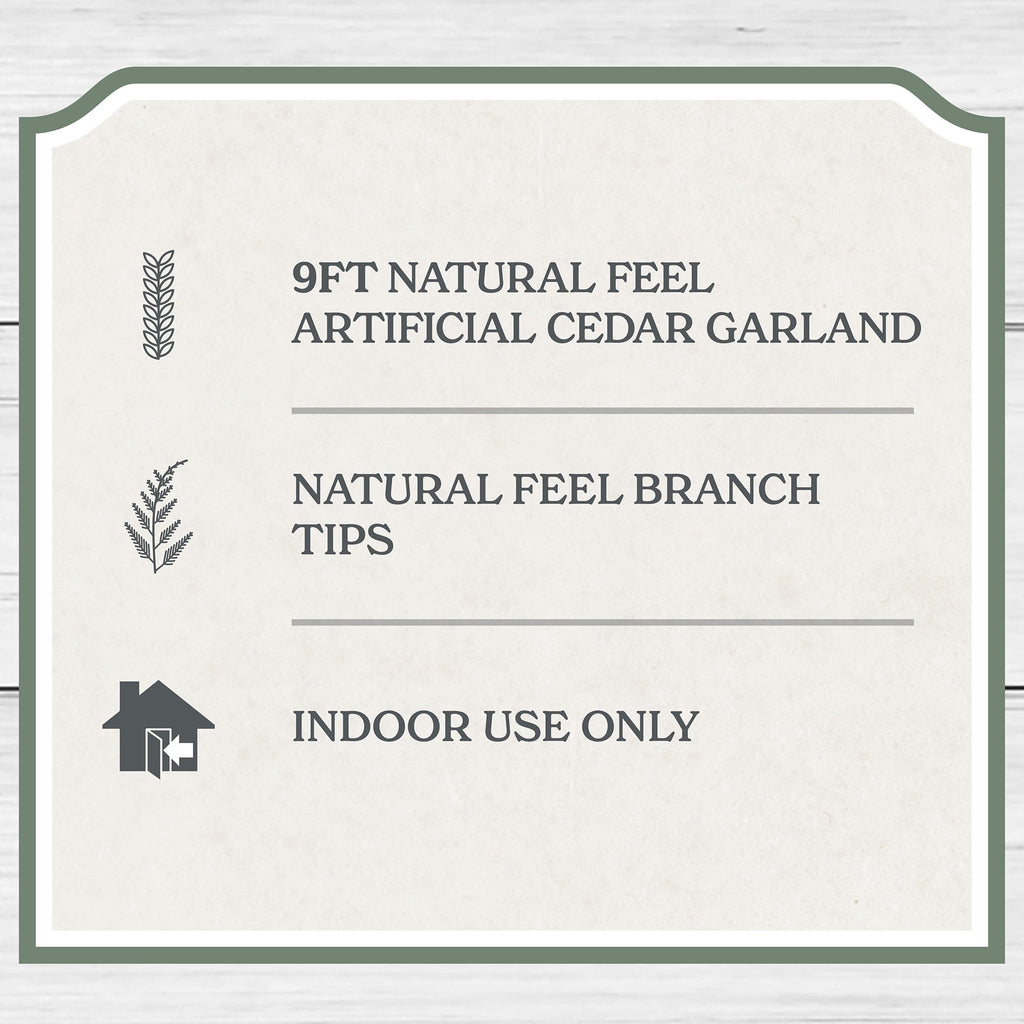 My Texas House Natural Feel Cedar Unlit Artificial Christmas Garland, Green, 9'