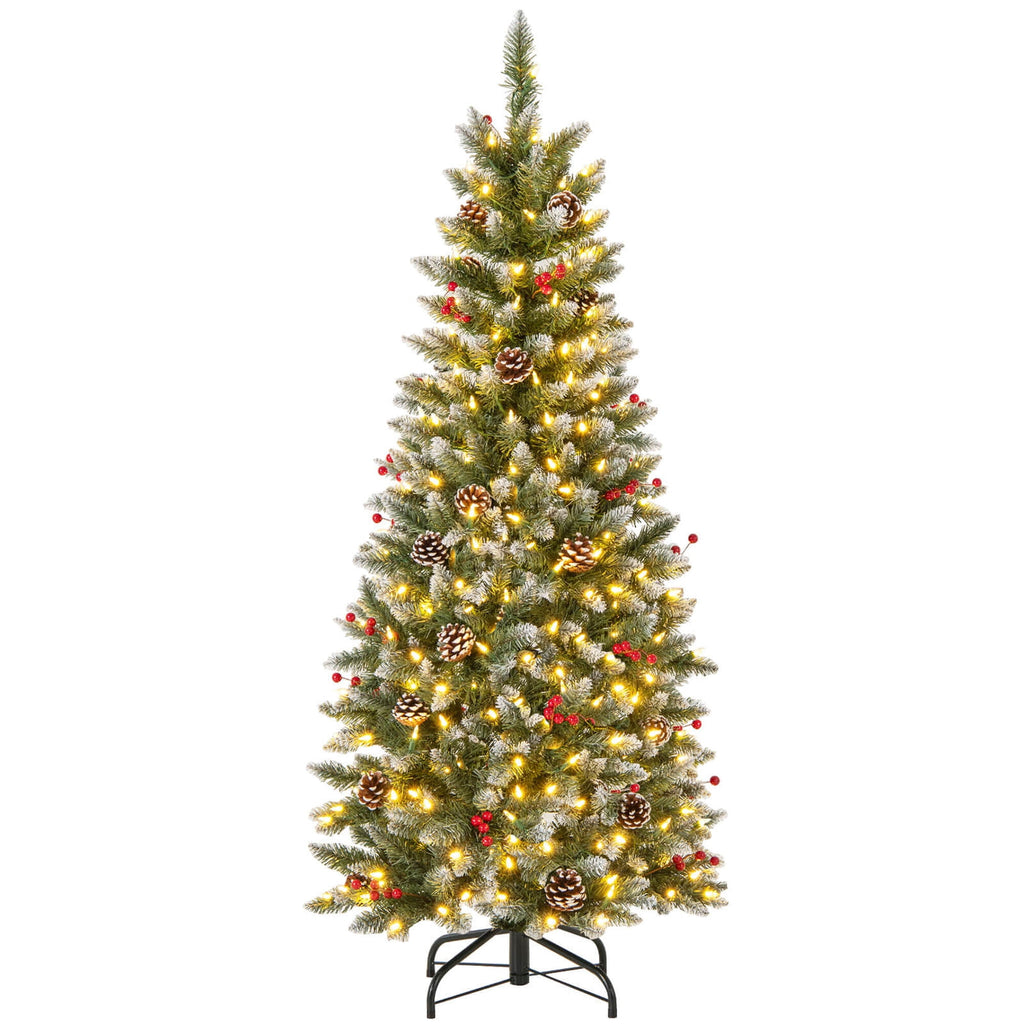 Costway 5 FT Pre-Lit Artificial Christmas Tree with 408 Snowy Branch Tips 250 LED Lights
