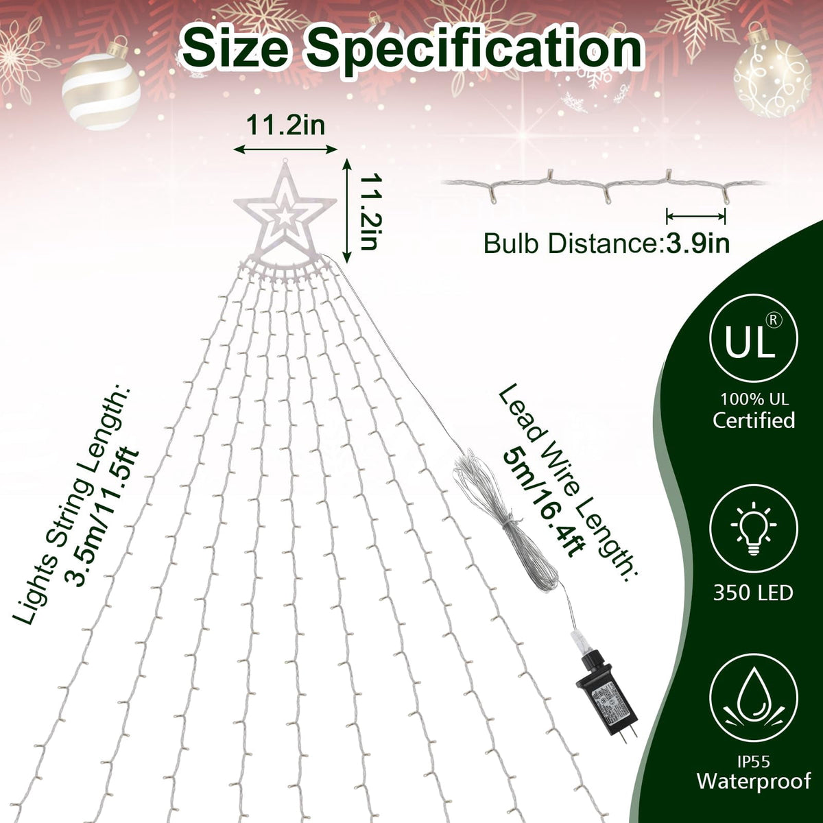 New Outdoor Christmas Decoration Lights Plug-in 8 Modes & 350 LED Christmas String Waterfall Fairy Tree Lights Indoor Outdoor Holiday Lighting Decorations, Multicolor