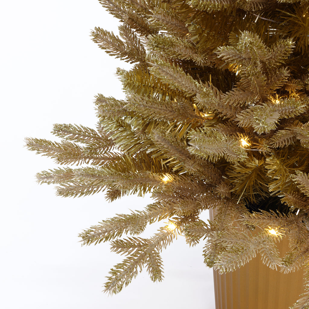 3Ft Gold Branches Artificial Christmas Tree with Battery-Op Lights & Gold Pot