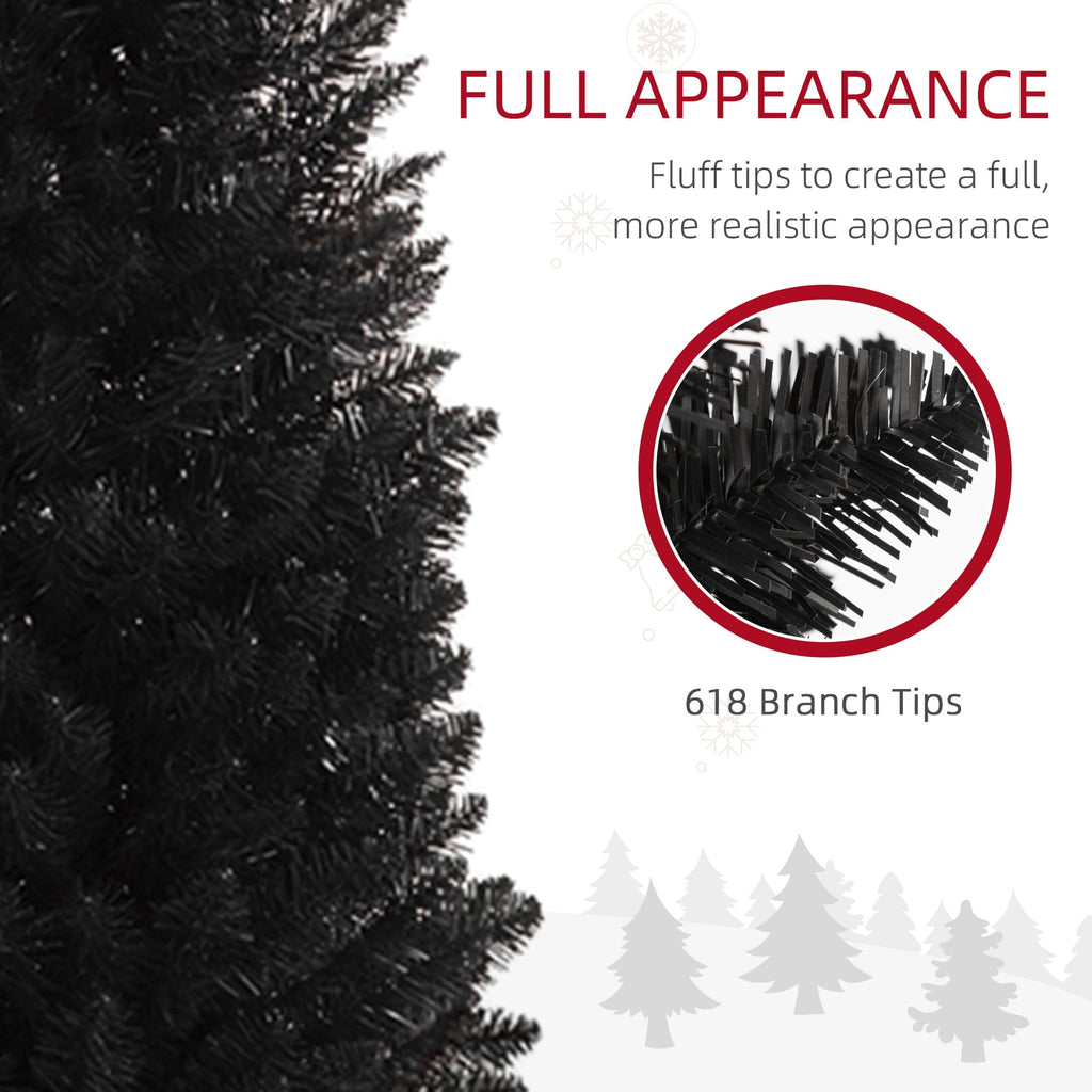 HOMCOM 8' Artificial Christmas Tree Holiday Home Décor, 618 Tips, Black