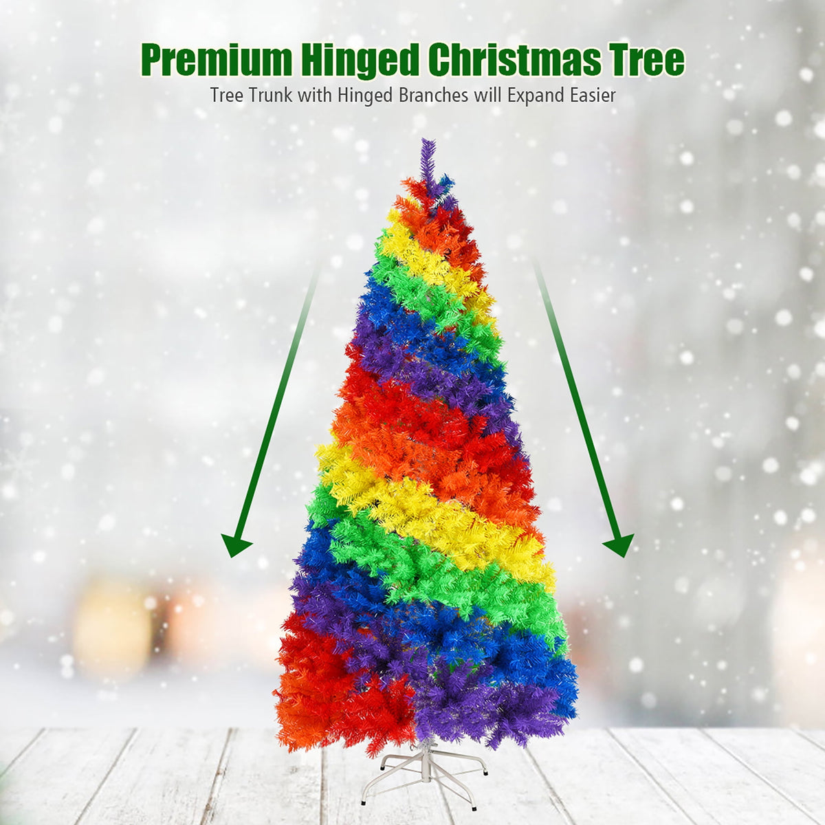 Costway 7FT Artificial Hinged Colorful Rainbow Full Fir Christmas Tree with 1213 Tips