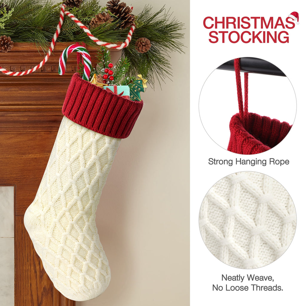 Ayieyill 6pcs Christmas Stockings Large Knitted Xmas Stockings 18 Inches Fireplace Hanging Stockings for Family Holiday Christmas Decoration