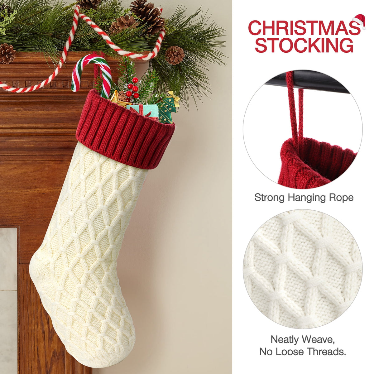 Ayieyill 6pcs Christmas Stockings Large Knitted Xmas Stockings 18 Inches Fireplace Hanging Stockings for Family Holiday Christmas Decoration