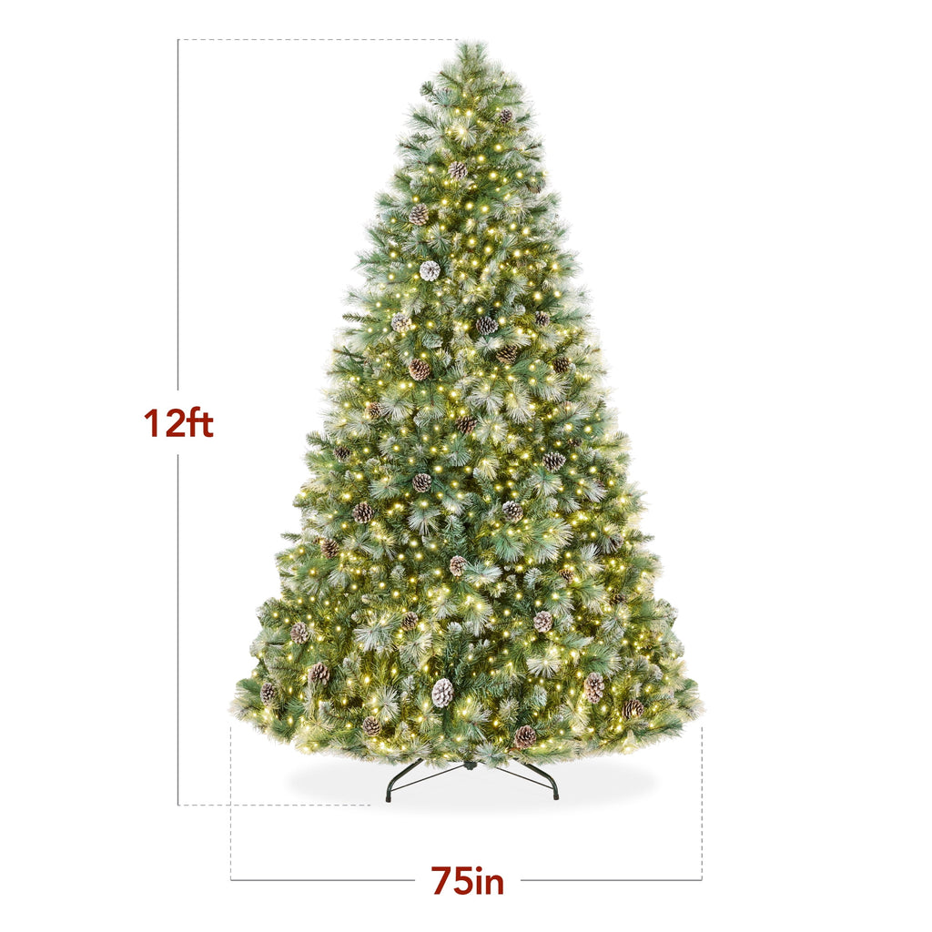 Best Choice Products 6ft Pre-Lit Frosted Scotch Pine Christmas Tree w/ 946 Branch Tips, 250 2-in-1 LED Lights