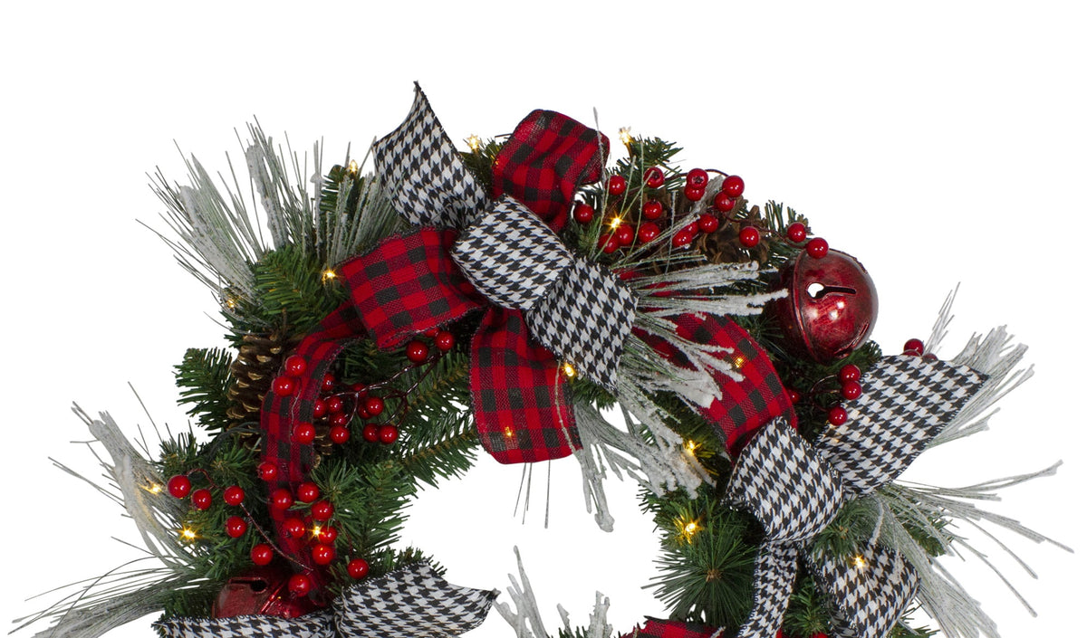 Northlight Pre-Lit Plaid and Houndstooth Artificial Christmas Wreath - 24" - Warm White Lights