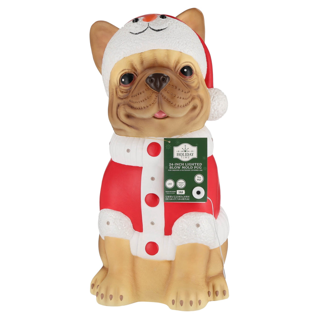 Lighted Blow Mold Pug Indoor/Outdoor Christmas Decoration, Multicolor, 24", by Holiday Time