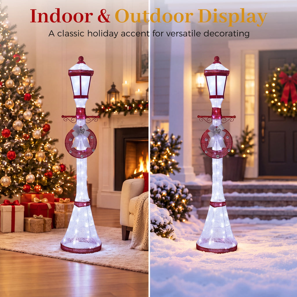 FOOWIN 6FT Christmas Lamppost Set of 2, Outdoor Christmas Lamp Post Decoration with 120 LED Lights, Holiday Porch Lamp Post Decor, Gold