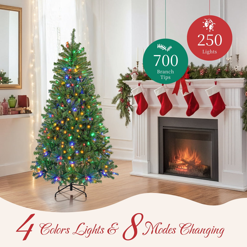 CONCETTA 6FT Pre-Lit Artificial Spruce Christmas Tree with Multicolor LED Lights, Realistic Indoor Home Holiday Decoration