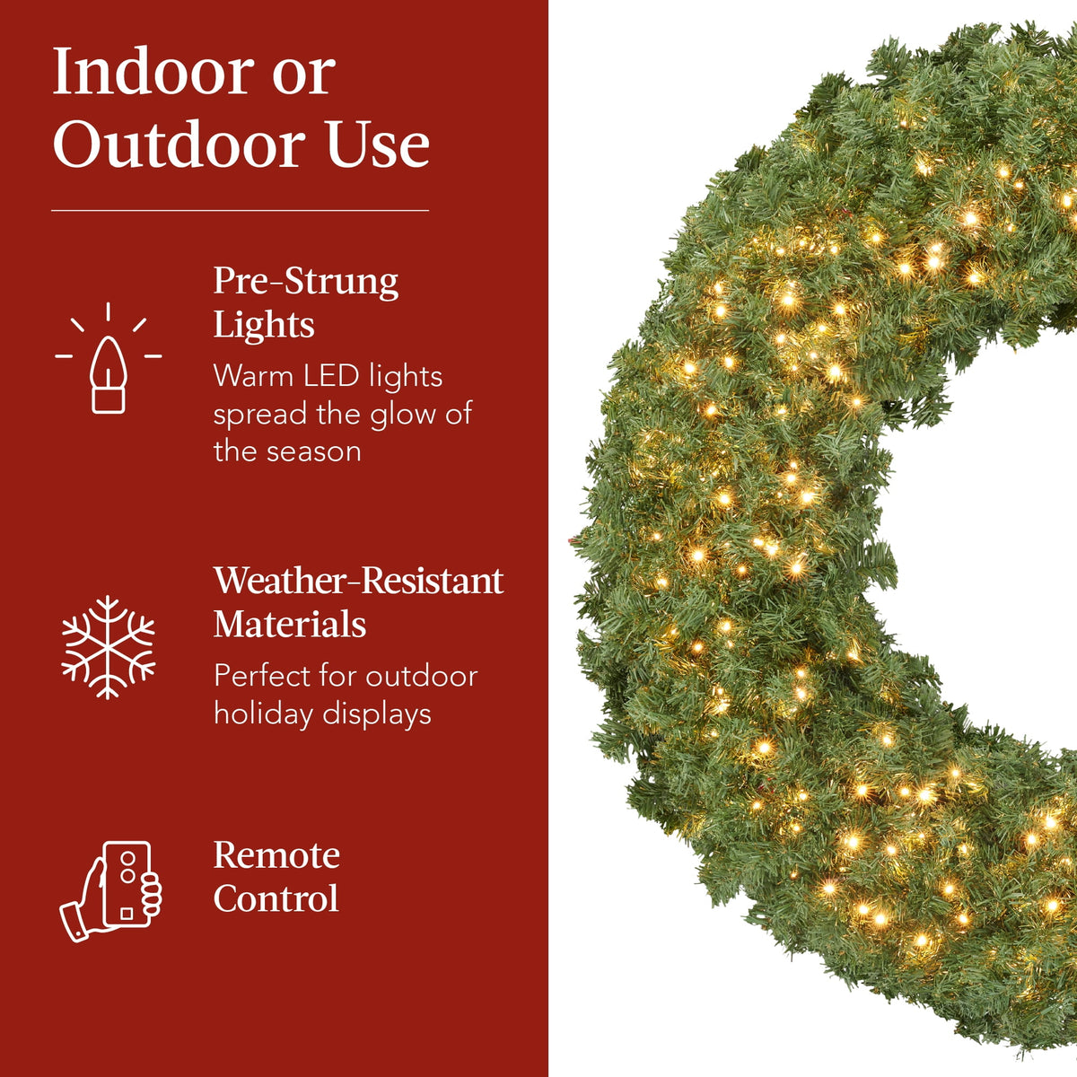 Best Choice Products 48in Artificial Pre-Lit Fir Christmas Wreath Decor w/ Red Bow, 250 LED Lights, 714 Tips, Plug-In