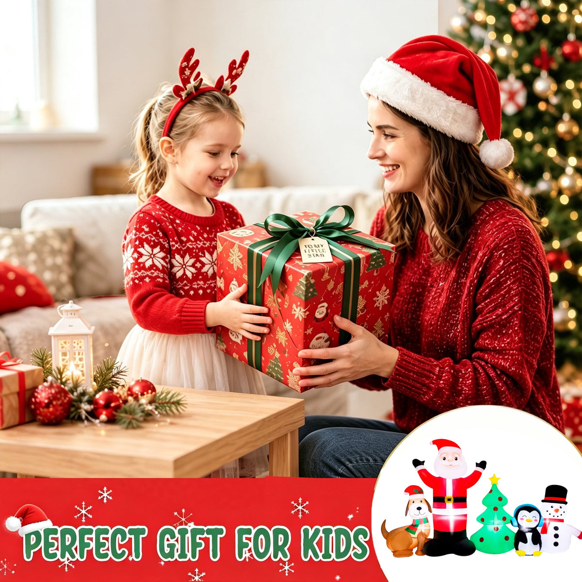 Firstness 8ft Christmas Inflatable,Christmas Blow ups Santa Snowman Xmas Tree Penguin Dog with LED Lights, Yard Garden Party Outdoor Decoration