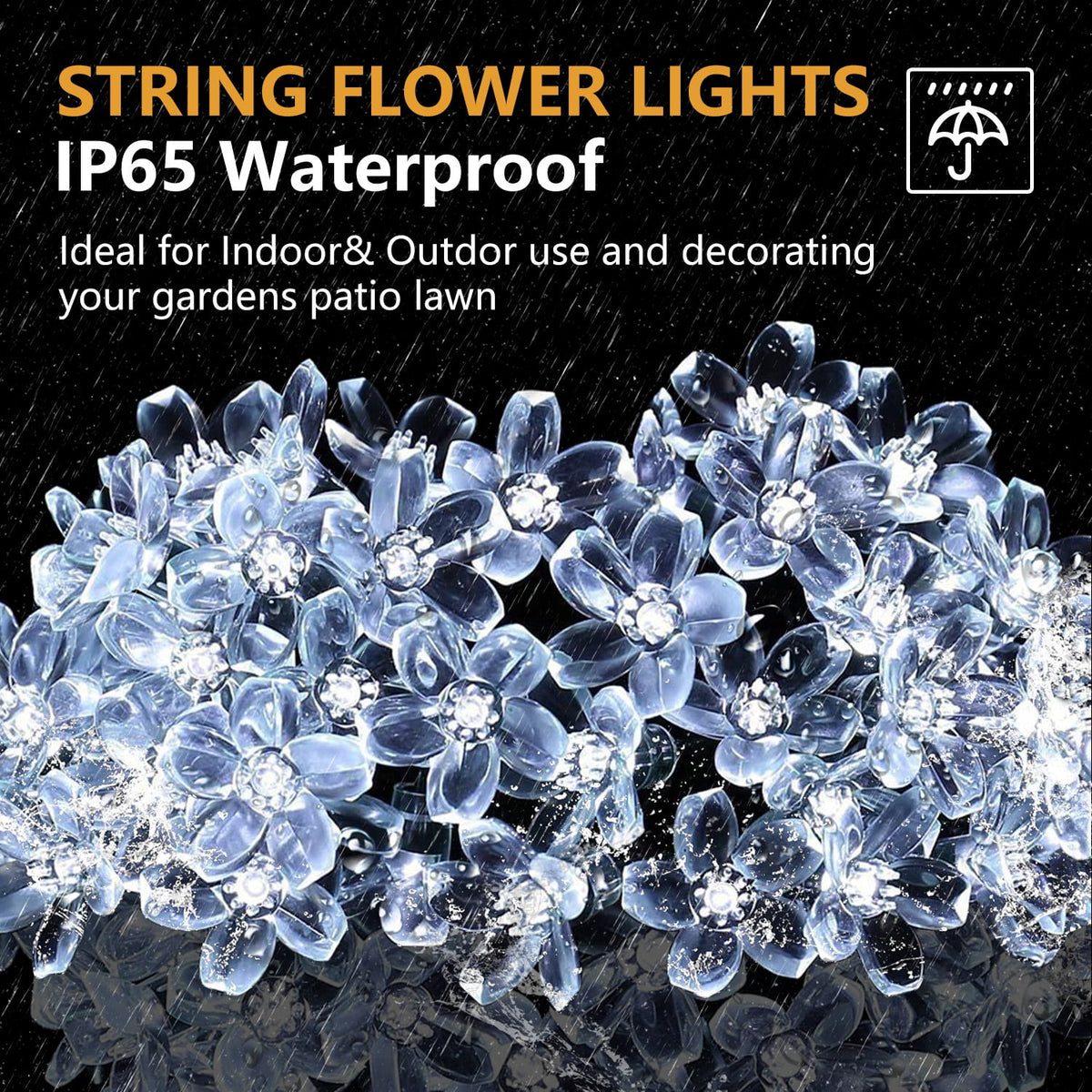 Rirool Cherry Blossom Solar String Lights Outdoor, 23FT 50 LED Flower Fairy Lights with 2 Lighting Modes, IP65 Waterproof Auto On/Off for Garden Patio Wedding Christmas Decor, Multicolor