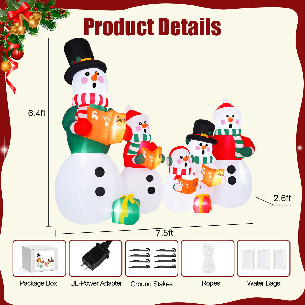 Firstness 6.5Ft High Christmas Inflatable Snowman Family with LED Lights Christmas Outdoor Decoration