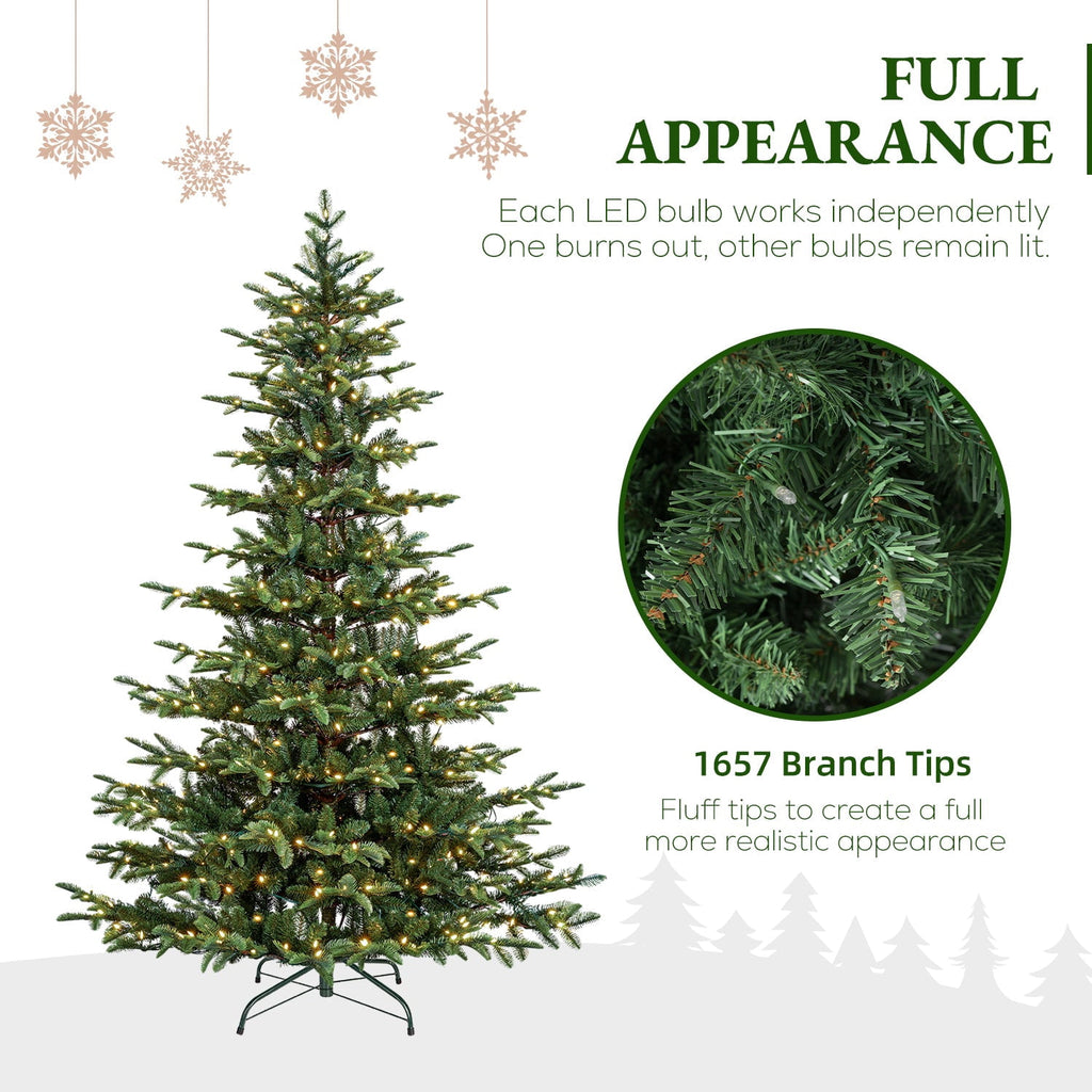 VIVATREES 6ft Pre-lit Artificial Christmas Tree w/ 1153 Mixed PVC PE Hinged Branch Tips 330 Warm White LED Lights Foldable Base