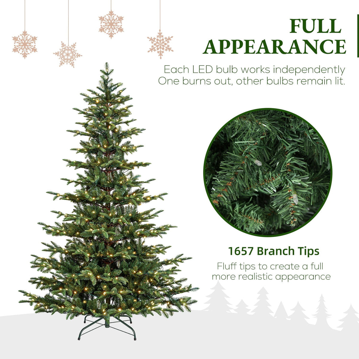 VIVATREES 6ft Pre-lit Artificial Christmas Tree w/ 1153 Mixed PVC PE Hinged Branch Tips 330 Warm White LED Lights Foldable Base