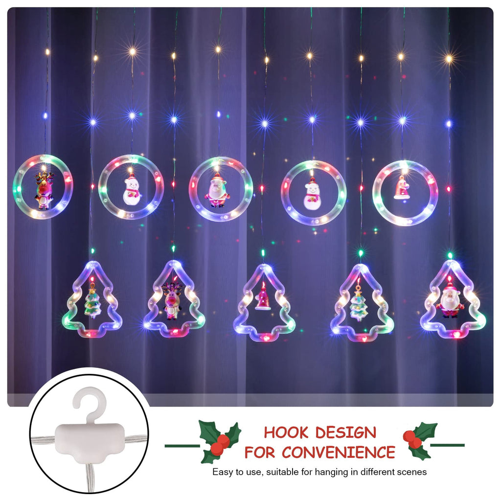 WILLED Christmas String Lights, 120 LED Window Curtain Lights with Christmas Ornaments, 9.8ft USB Powered Warm White Waterproof Fairy Lights Indoor Outdoor for Xmas Tree Patio Garden Party Home Decor