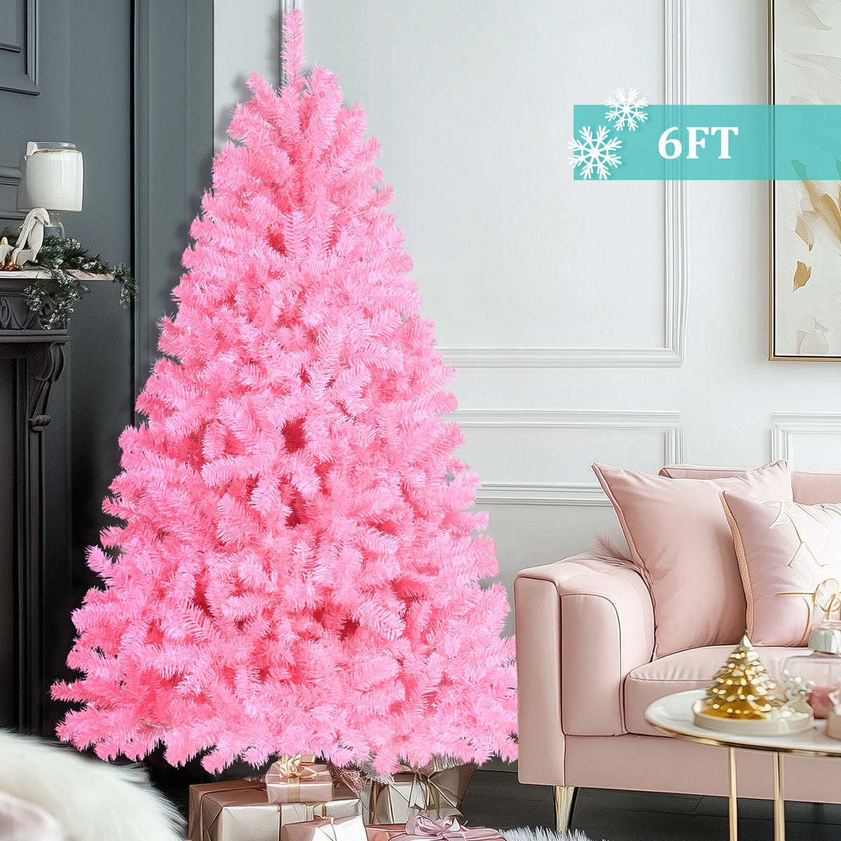 Funcid 6ft Green Artificial Christmas Tree, Hinged Spruce Full Tree with 1477 Branch Tips, Foldable Metal Stand, New PVC Material, Xmas Tree for Indoor and Outdoor Decoration