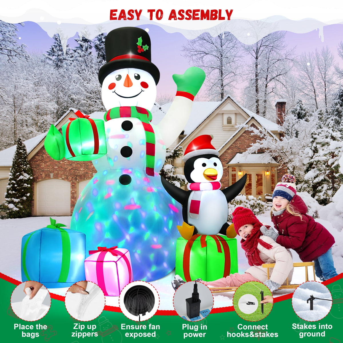 Yexmas 6FT Christmas Inflatables Snowman Blow Up Yard Decor with 360 Rotation Colorful Projector LED Light for Outdoor Christmas Party ,Garden and Lawn